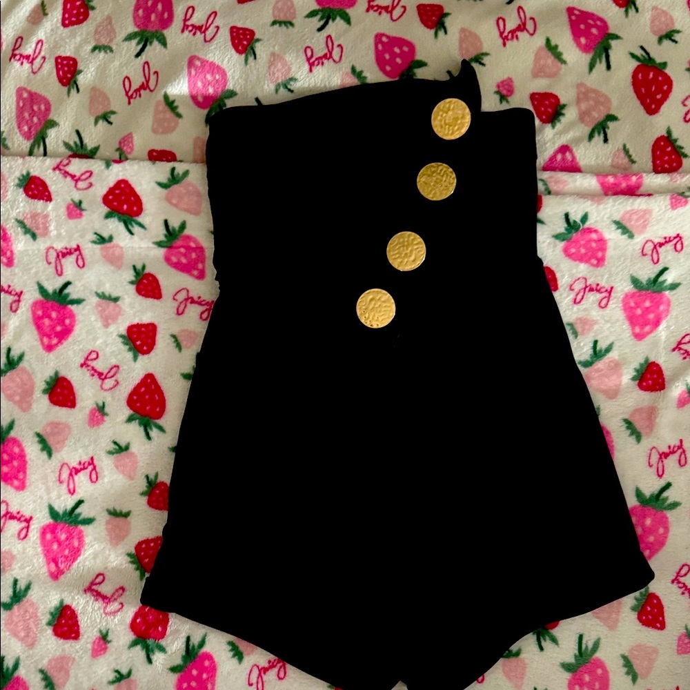 Elegant High Waist Black Shorts with Gold Buttons